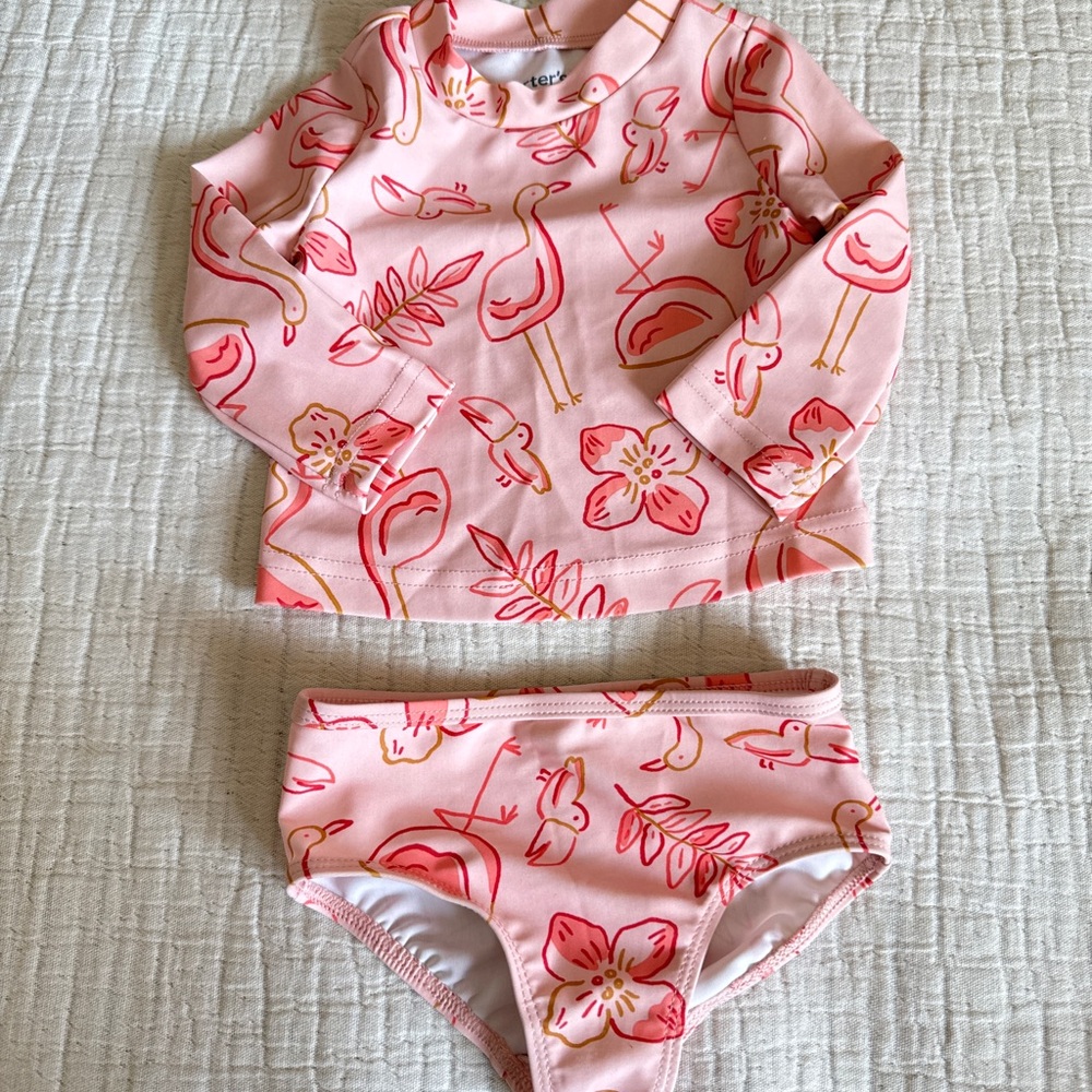 Carter's Pink Rashguard Swim Set with Ruffles